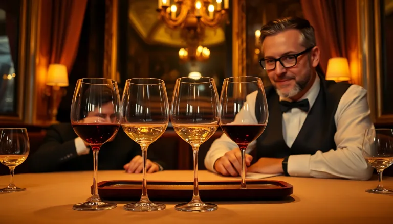 Un sommelier présentant une bouteille de vin devant un verre.