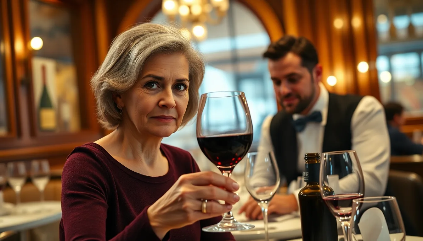 Un sommelier versant du vin rouge dans un verre, l'air pensif.