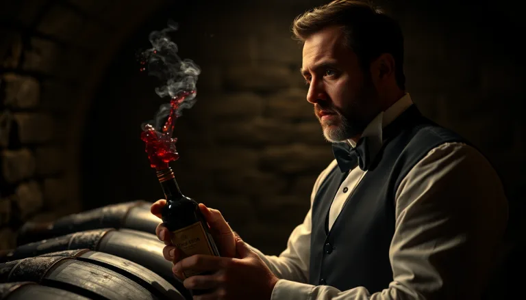 Bouteille de vin ouverte et visiblement oxydée, avec une étiquette d'alerte
