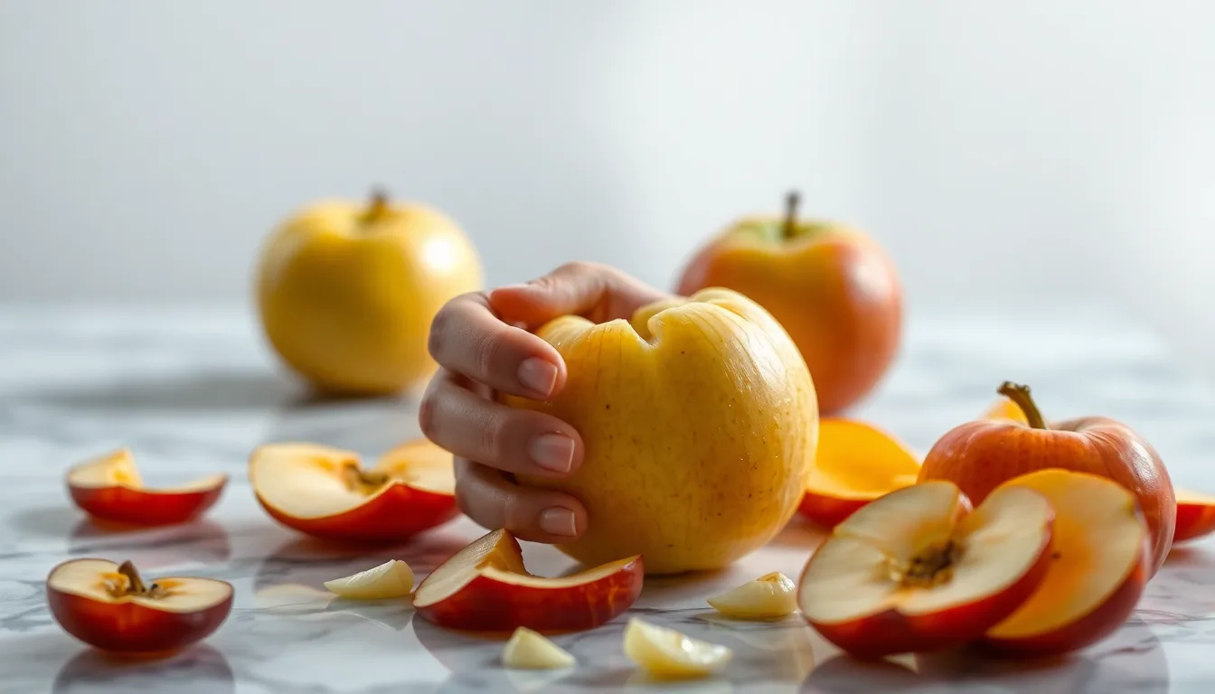 Épluchures de pommes dans une cuisine