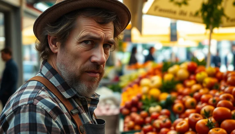 Un étal de fruits colorés sous un soleil de plomb sur un marché parisien.