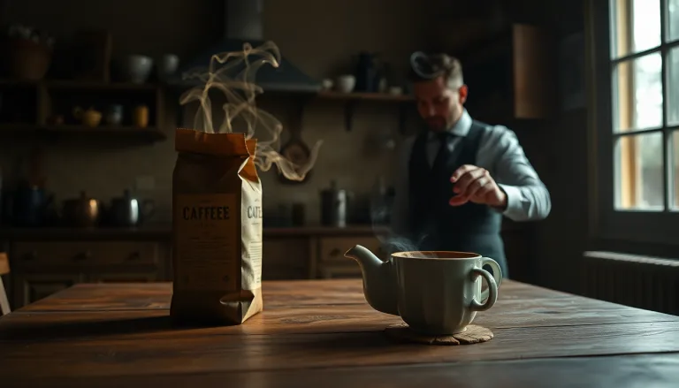 Tasse de café rassis à côté d'une boîte de café