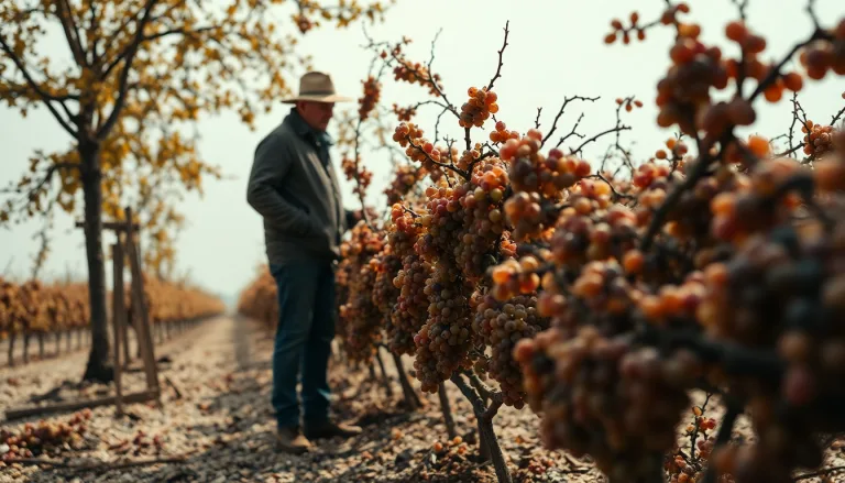 Vigne desséchée sous un soleil intense dans la région parisienne