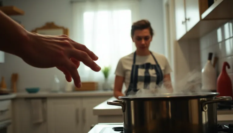 Une personne réalisant ses erreurs en préparant une sauce, avec des signes d'interrogation.