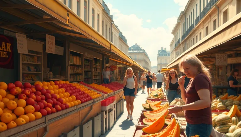 Panier rempli de fruits colorés et mûrs sur un marché parisien