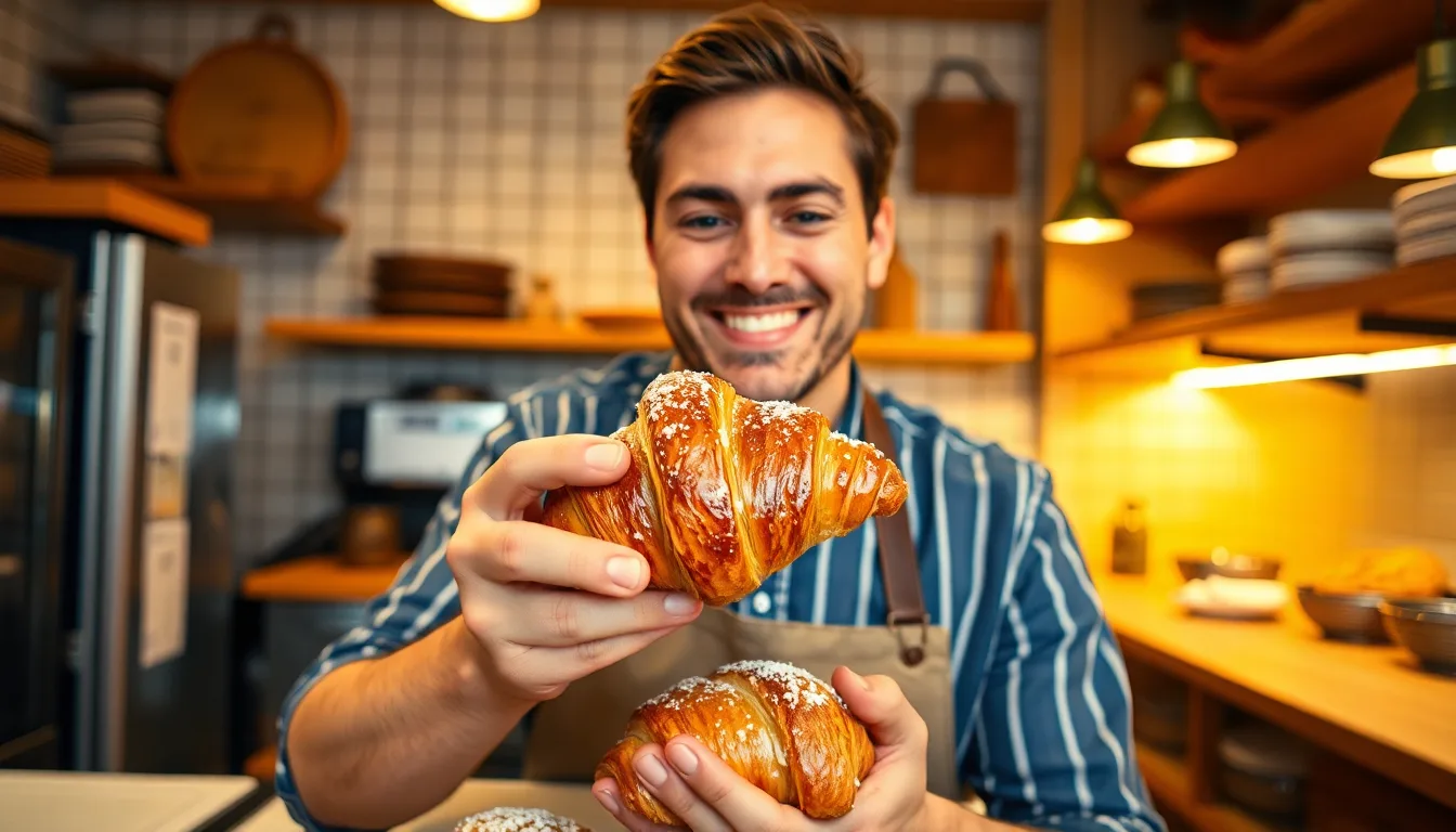 Un croissant parisien parfaitement feuilleté et doré, prêt à être dégusté.