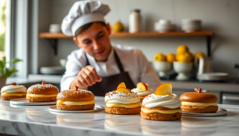 Épluchures de pommes disposées artistiquement à côté d'un dessert parisien.