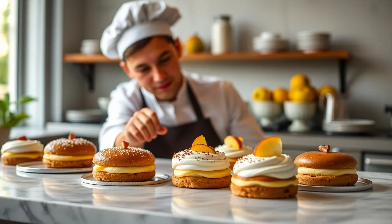 Épluchures de pommes disposées artistiquement à côté d'un dessert parisien.