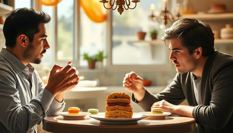 Boîte de macarons parisiens avec un air de déception sur le visage de deux personnes les observant.
