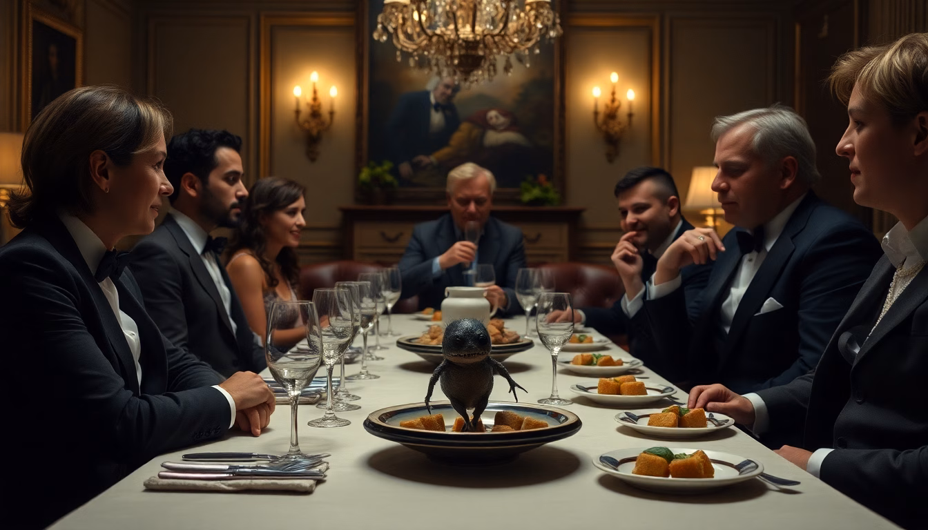 Table d'apéritif joliment dressée mais avec une assiette d'amuse-bouches qui semble suspecte.