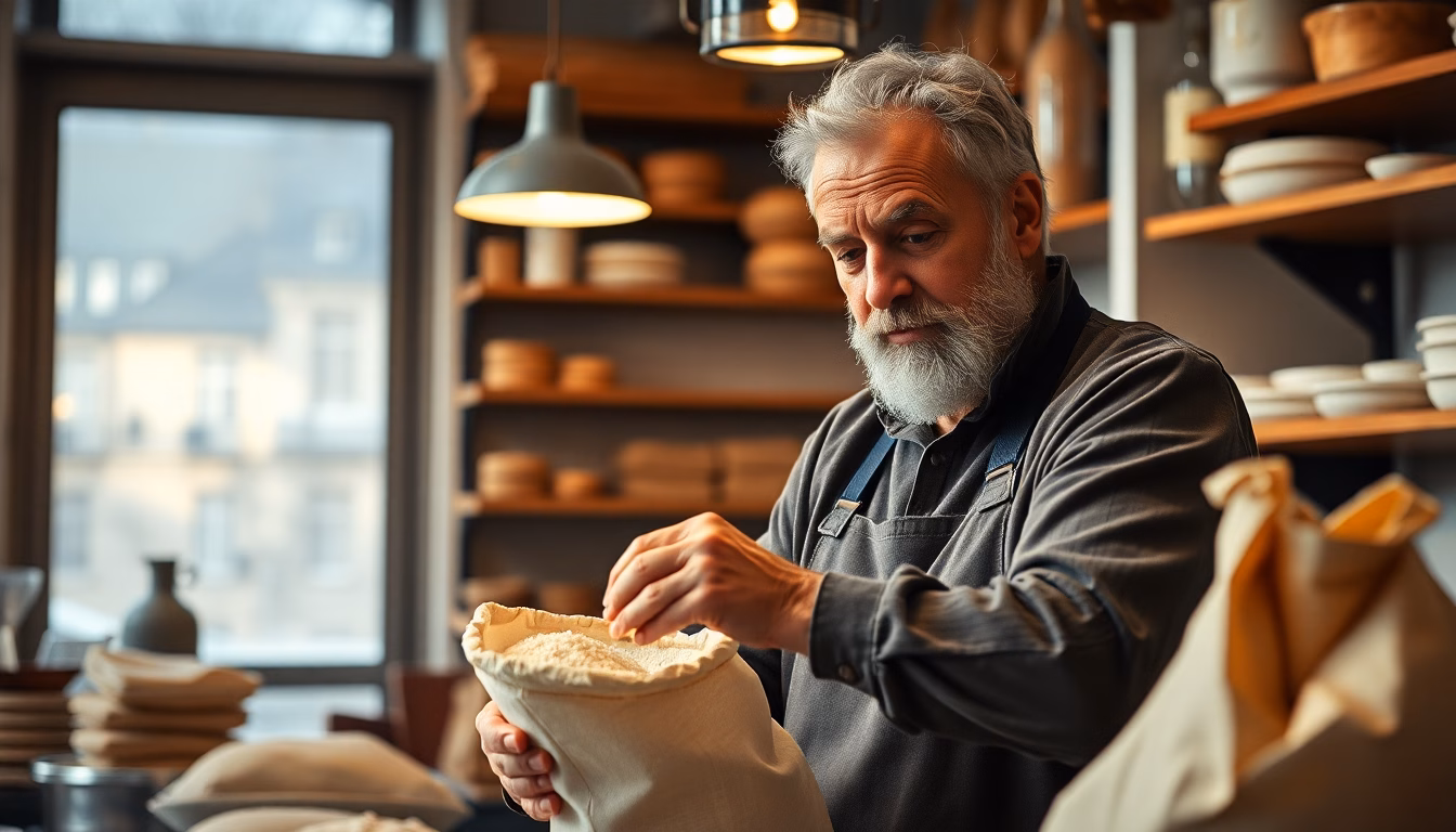 Sacs de farine dans une boulangerie parisienne