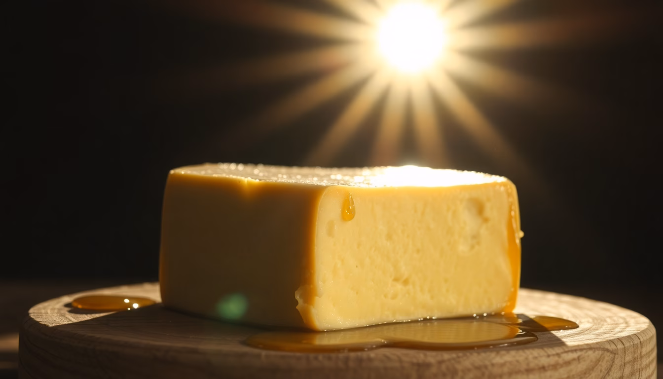 Tranche de fromage exposée au soleil