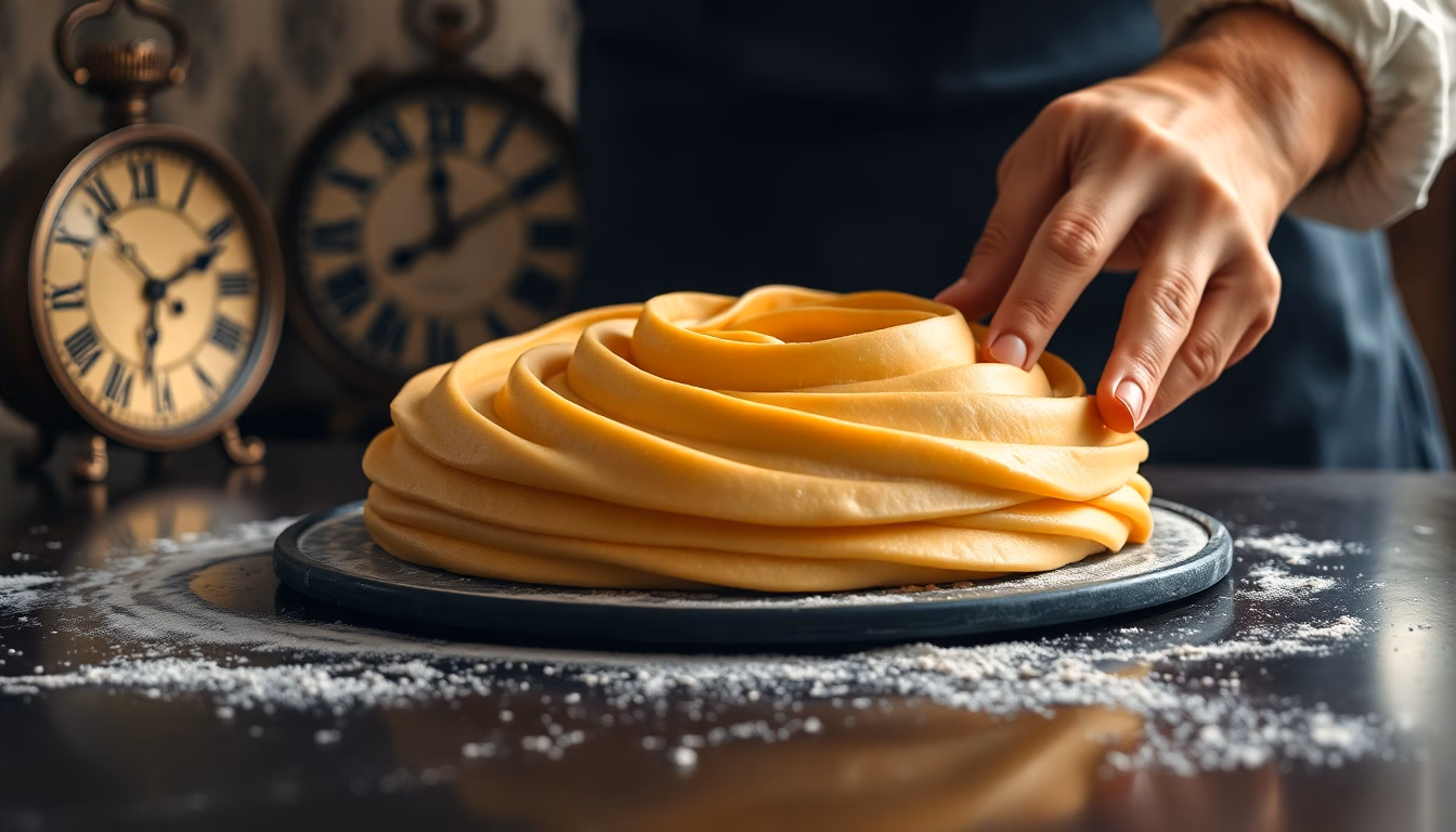Feuilleté doré et croustillant sur une surface en bois