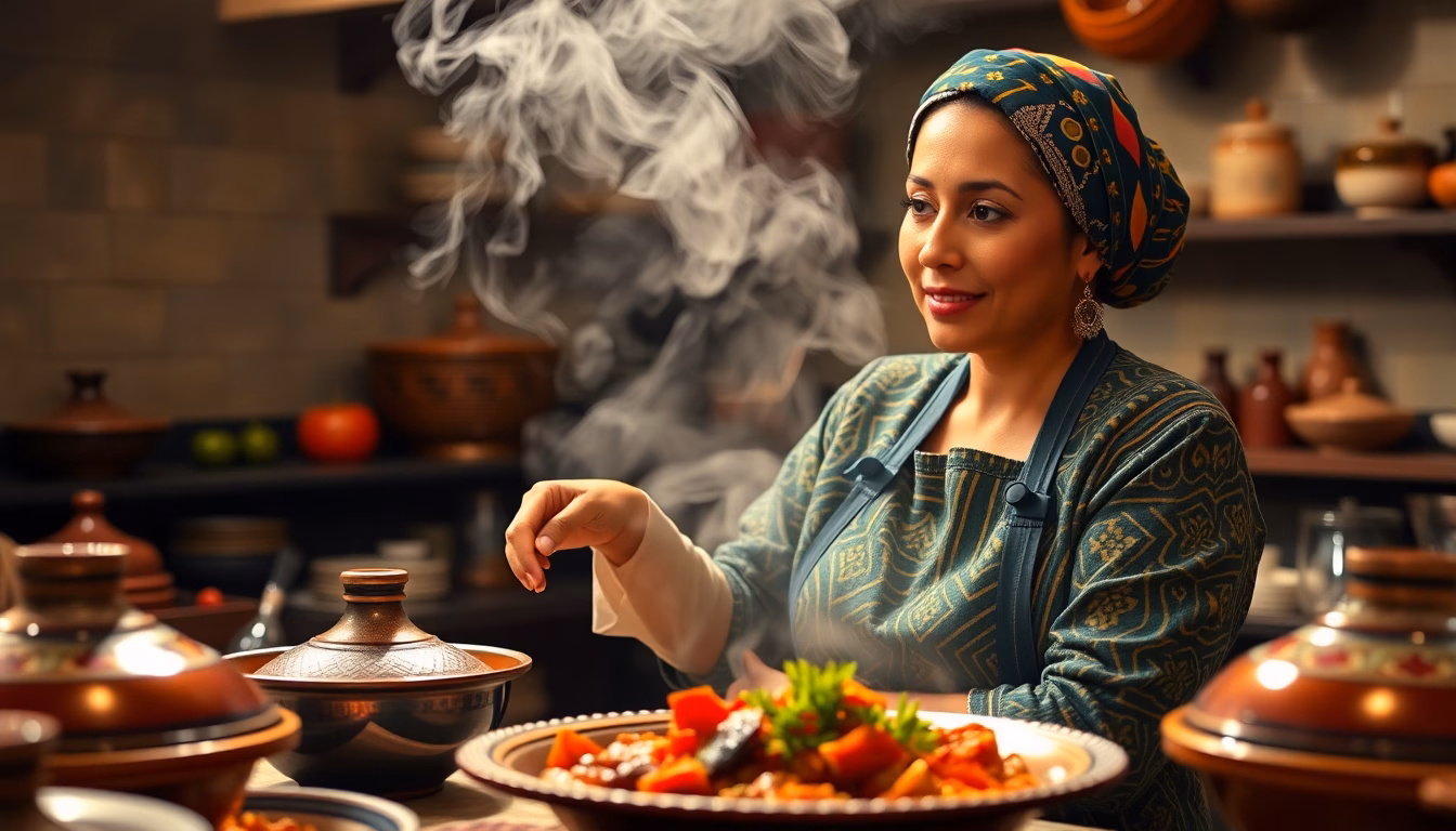 Plat de tajine fumant et coloré