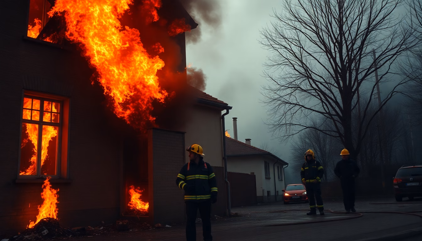 Bâtiment historique en flammes la nuit