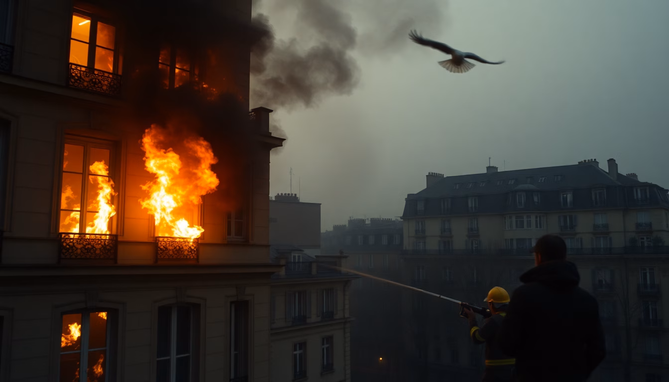 colonne de fumée s'élevant d'un bâtiment historique