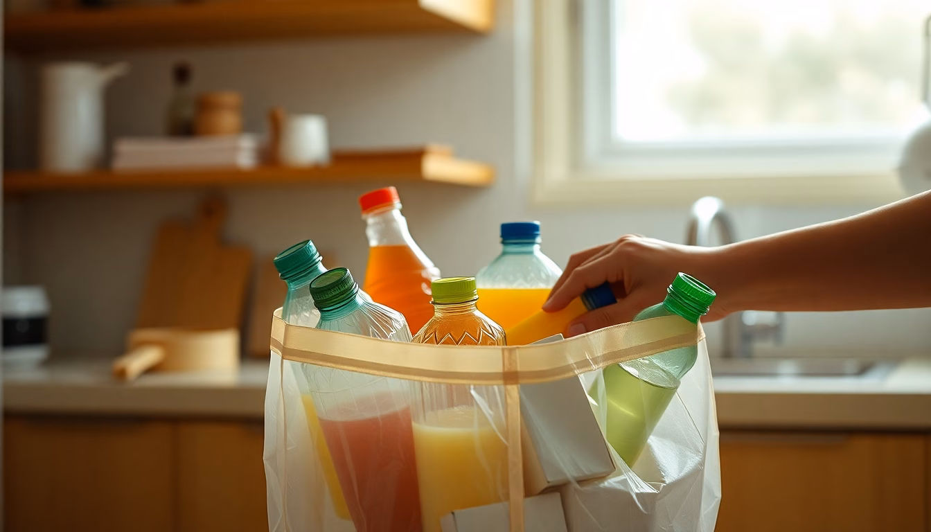 sac poubelle transparent avec déchets visibles