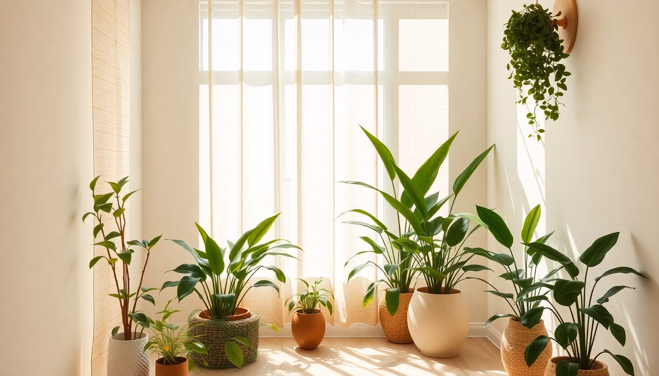 salon moderne avec plantes vertes