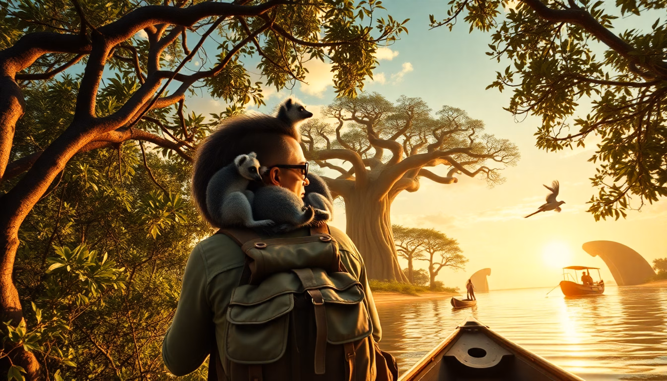 lemurien baobab coucher soleil Madagascar