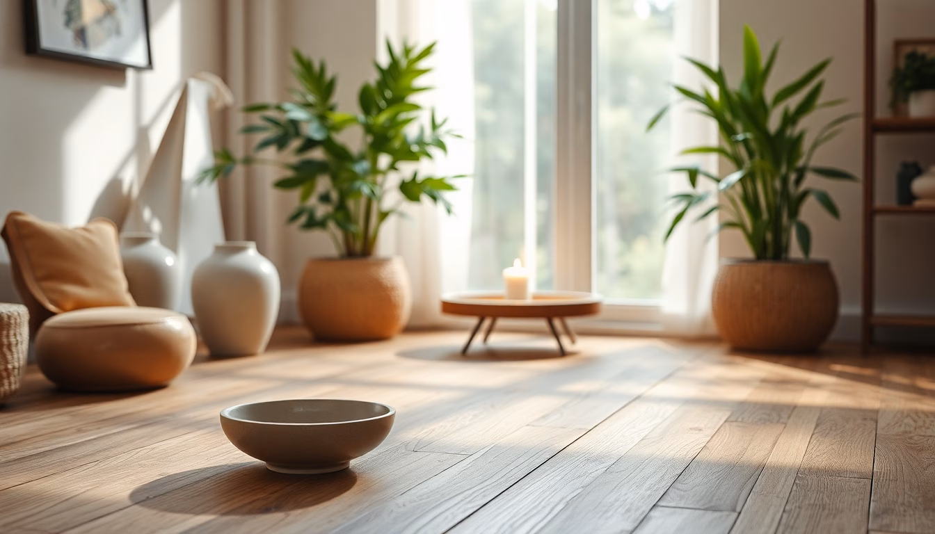 salon minimaliste plantes vertes lumière douce