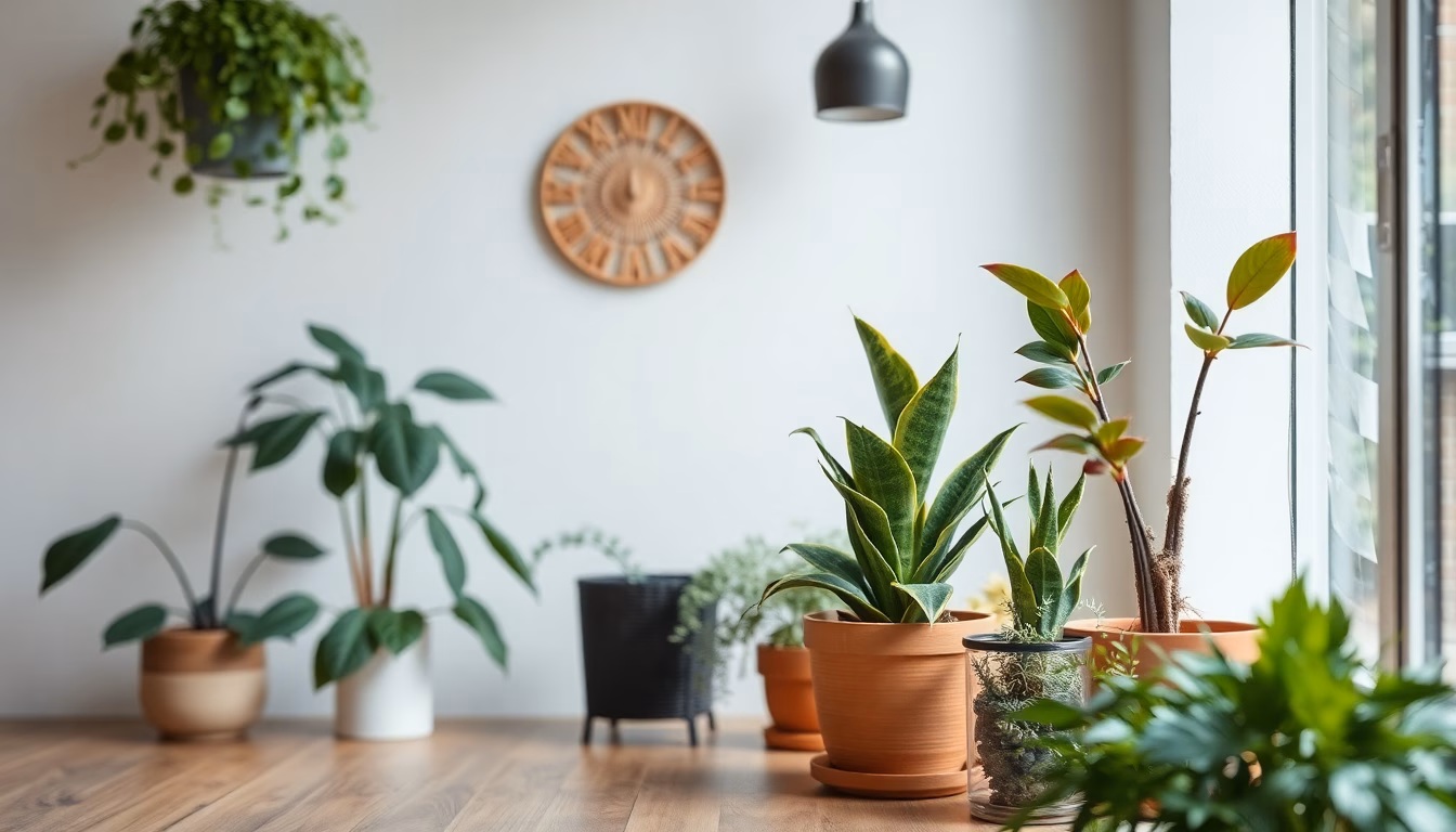 salon moderne avec plantes vertes